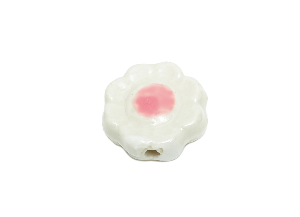 Glazed Ceramic Flower Beads - Handmade Jewelry Component - Handmade Connectors Beads - Boho Bead for DIY Crafts - 19x17x6mm - NS2838A - DOMEDBAZAAR