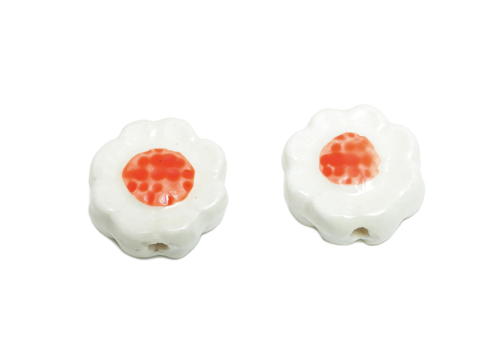 Glazed Ceramic Flower Beads - Handmade Jewelry Component - Handmade Connectors Beads - Boho Bead for DIY Crafts - 19x17x6mm - NS2838B - DOMEDBAZAAR