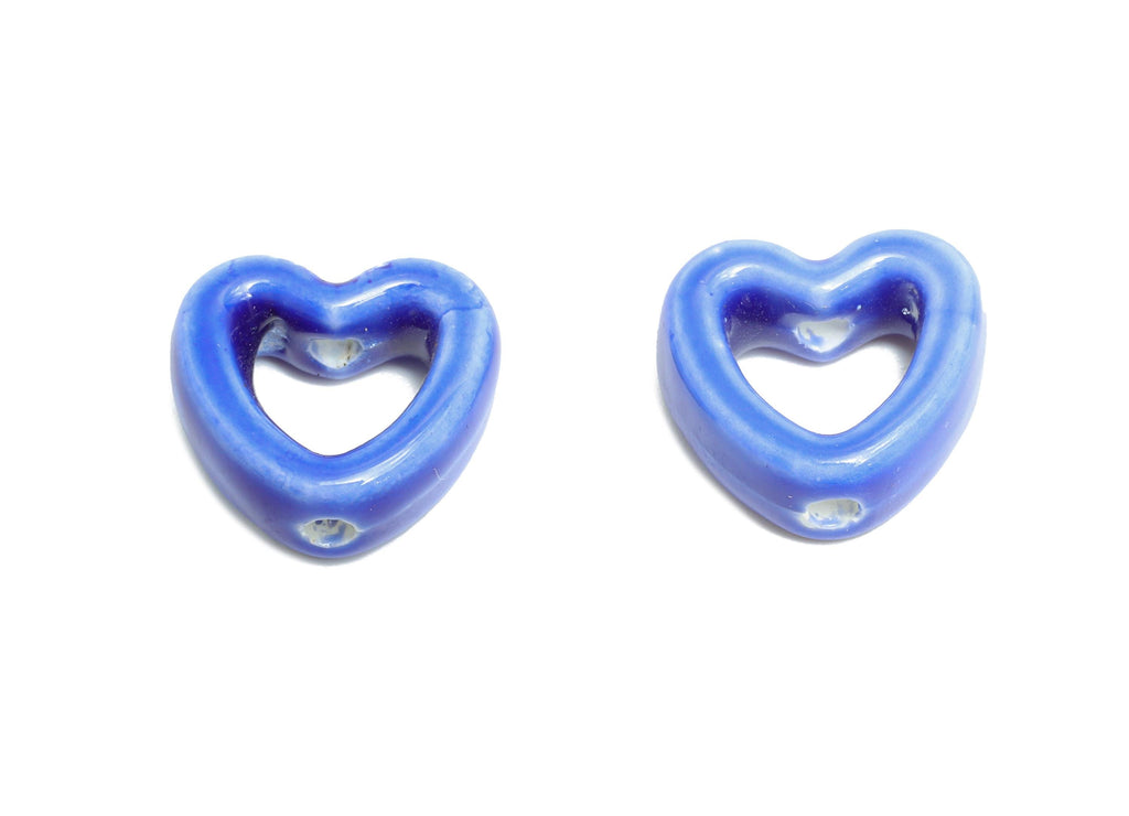 Glazed Ceramic Heart Beads - Colorful Artisan Heart Bead - Handmade Connectors Beads - DIY Jewelry Making- for Bracelets - 13x15x6mm-NS2847F - DOMEDBAZAAR