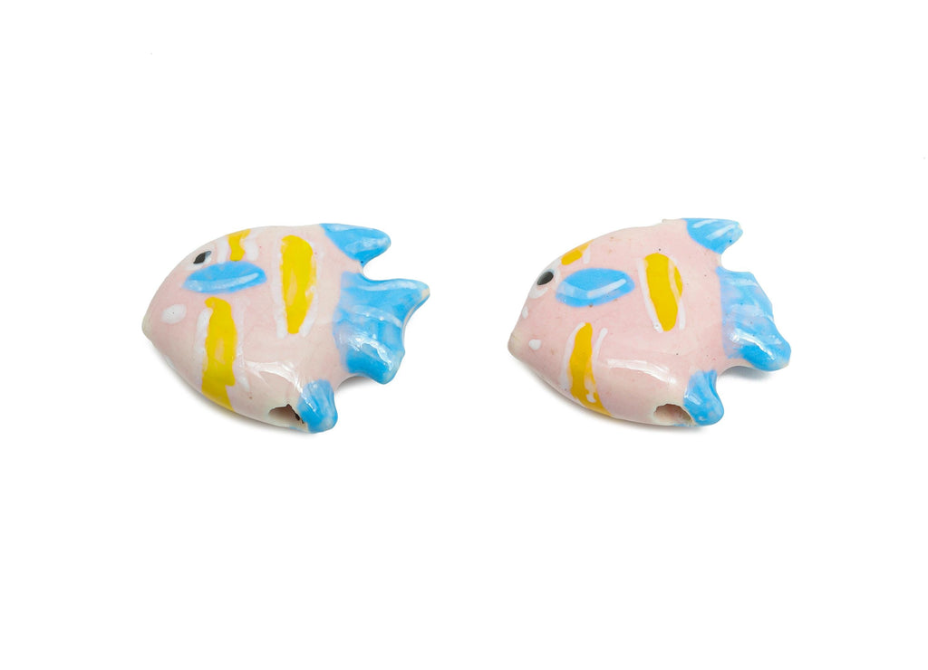 Glazed Ceramic Fish Beads - Colorful Tropical Fish Marine Beads - Handmade Bead Connector - Jewelry Component - 20.85x17.26x7.33mm - NS2853B - DOMEDBAZAAR