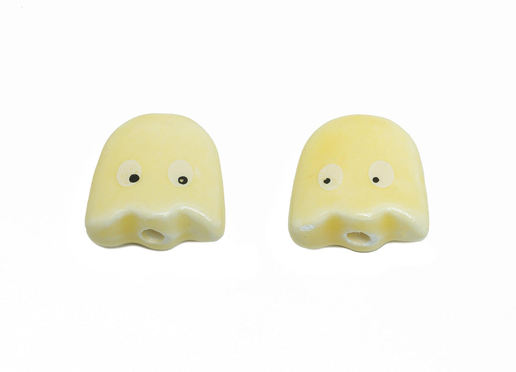 Cute Ghost Ceramic Beads - Colorful Handmade Ghost Bead - Fun Halloween Accessories - Quirky Bead Charms for DIY Jewelry - 15x15x6mm-NS2860B - DOMEDBAZAAR