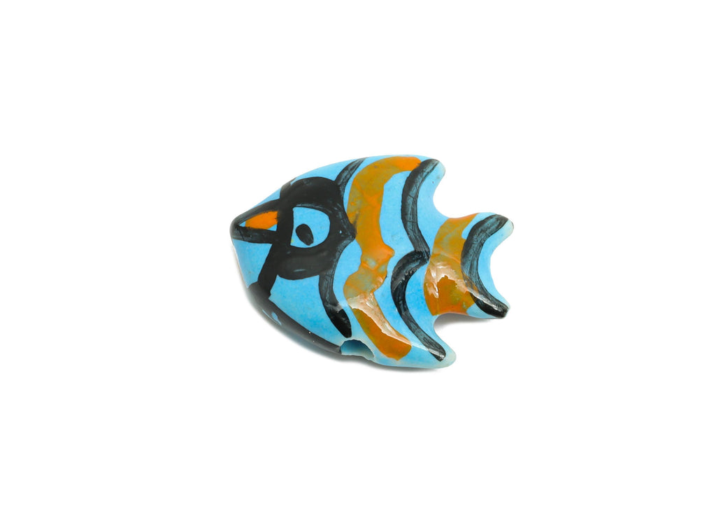 Glazed Ceramic Fish Beads - Colorful Tropical Fish Marine Beads - Handmade Bead Connector - Jewelry Component - 21.19x17.09x6.71mm - NS2853E - DOMEDBAZAAR