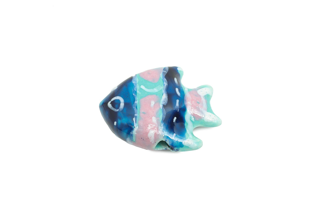 Glazed Ceramic Fish Beads - Colorful Tropical Fish Marine Beads - Handmade Bead Connector - Jewelry Component - 21.28x16.81x6.54mm - NS2853F - DOMEDBAZAAR