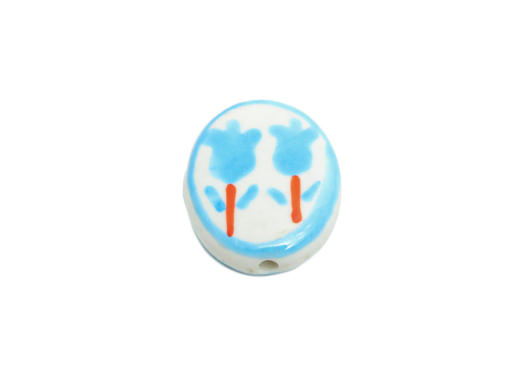 Glazed Ceramic Oval Tulip Bead - Blue Flower Nature Ceramic Beads - Handmade Beads Connectors - Jewelry DIY Bead - 19.64x16.07x5mm - NS2848A - DOMEDBAZAAR