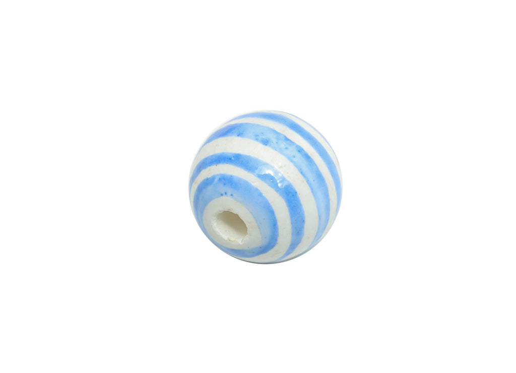 Blue Striped Ceramic Beads - Colorful Handmade Bead - Fun Beads for Creative Jewelry Projects - Bright Summer Bead - 11x12x12mm - NS2858F - DOMEDBAZAAR