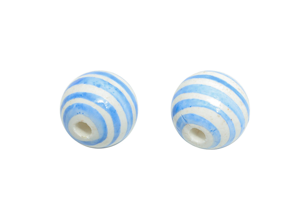 Blue Striped Ceramic Beads - Colorful Handmade Bead - Fun Beads for Creative Jewelry Projects - Bright Summer Bead - 11x12x12mm - NS2858F - DOMEDBAZAAR