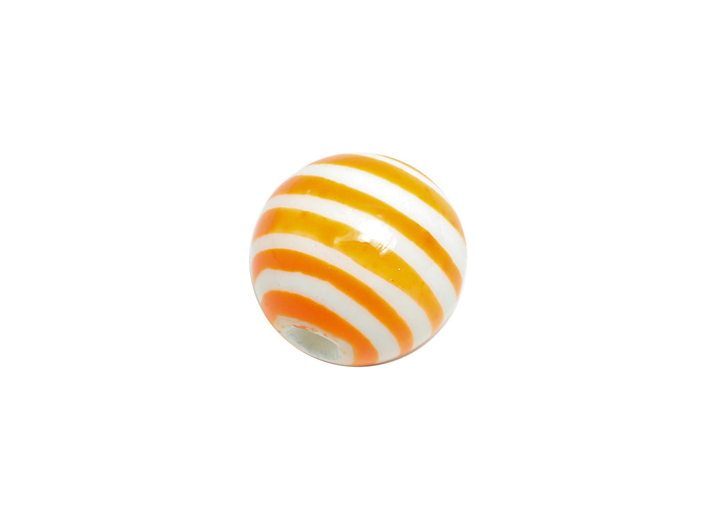 Orange Striped Ceramic Beads - Colorful Handmade Bead - Fun Beads for Creative Jewelry Projects - Bright Summer Bead - 11x12x12mm - NS2858D - DOMEDBAZAAR
