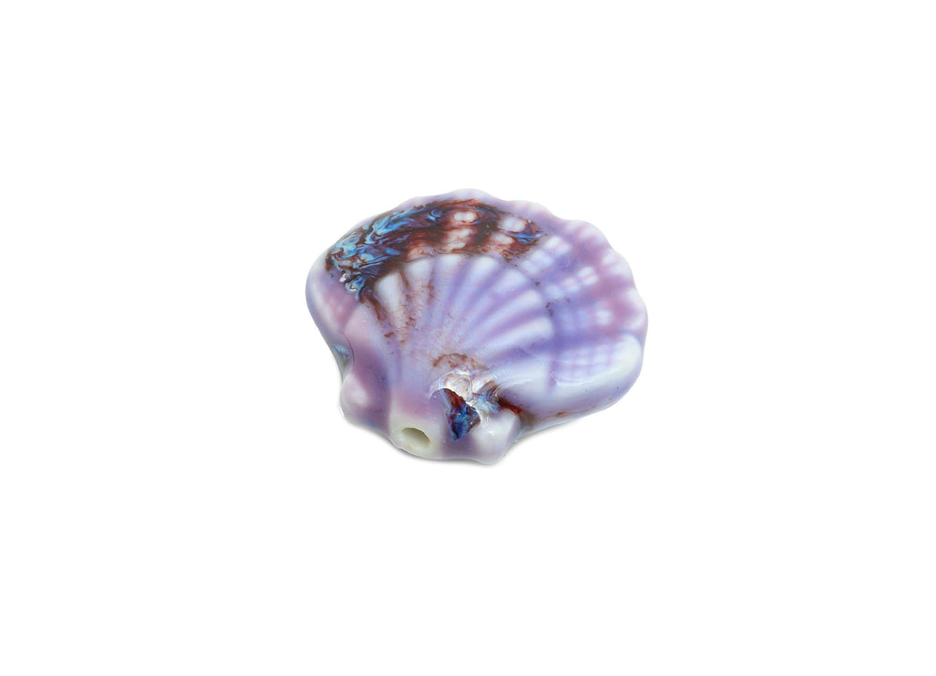 Ceramic Seashell Bead - Textured Handmade Bead - Bohemian Beach-Themed Jewelry - Handmade Bead for Jewelry Making - 25x27x11.1mm - NS2859E - DOMEDBAZAAR