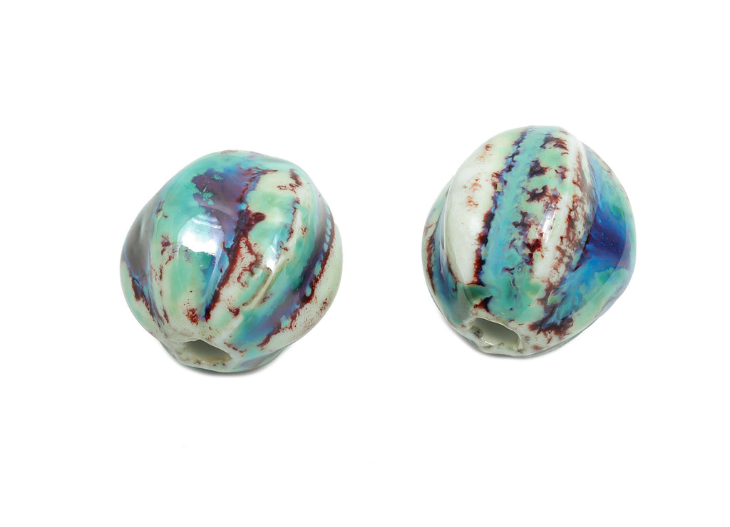 Handmade Ceramic Bead - Craft Beads for Necklace or Bracelet - Rustic Artisan - Textured Ceramic Jewelry Making Supplies - 26x24x25mm-NS2806 - DOMEDBAZAAR