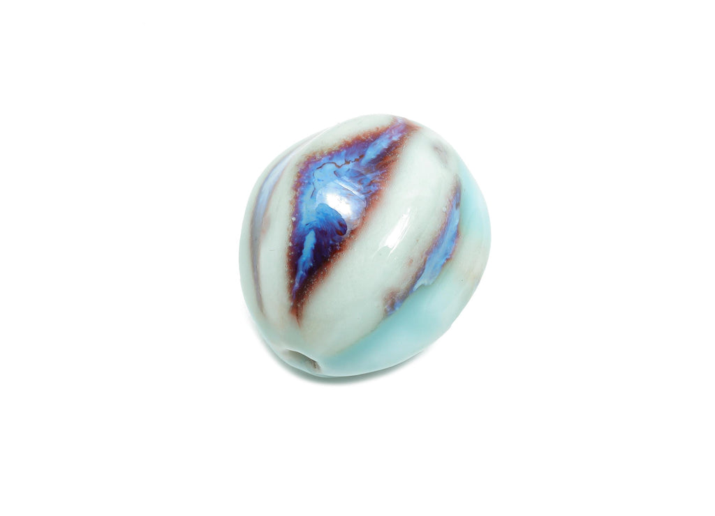 Striped Oval Ceramic Bead - Craft Beads for Necklace or Bracelet - Rustic Artisan - Textured Ceramic  Making Supplies -27x25x25.7mm - NS2817 - DOMEDBAZAAR
