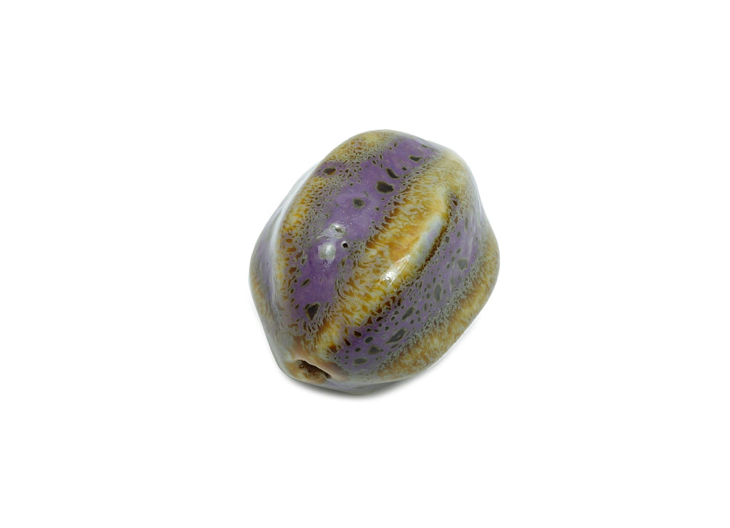 Striped Oval Ceramic Bead - Craft Beads for Necklace or Bracelet - Rustic Artisan - Textured Ceramic  Making Supplies - 30x25x25mm - NS2813 - DOMEDBAZAAR