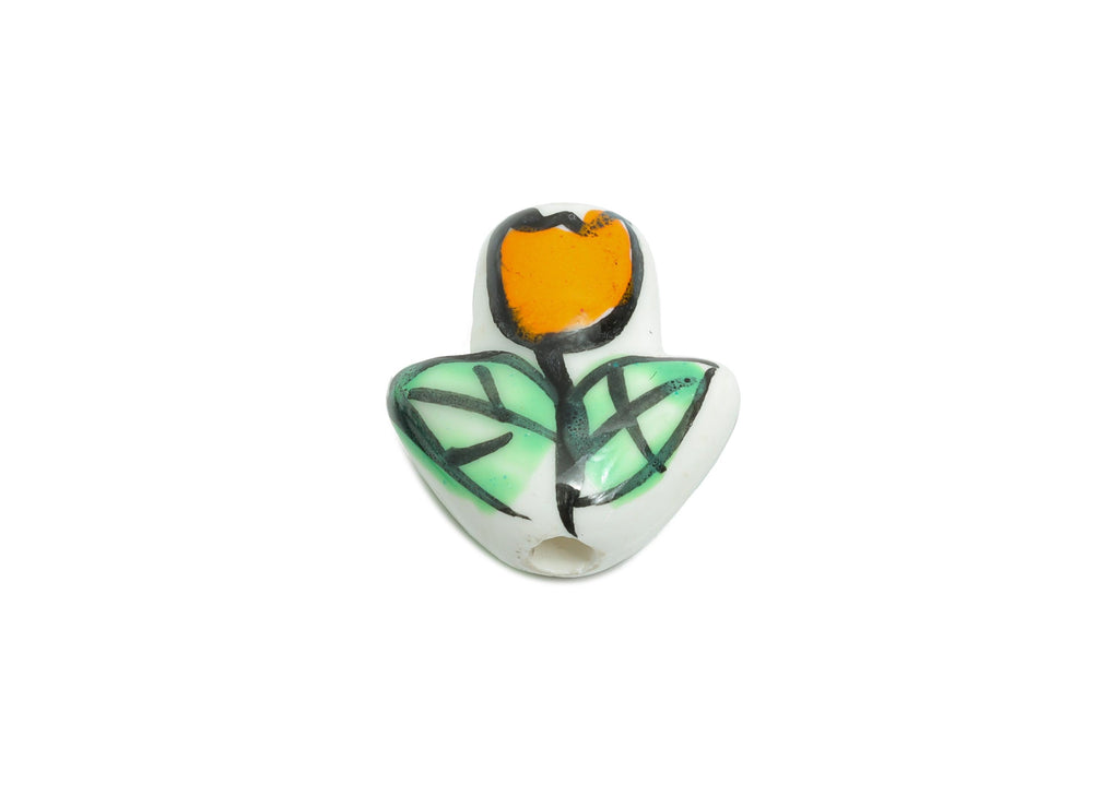 Ceramic Floral Beads - Craft Beads for Necklace or Bracelet - Orange Tulip Handmade Bead - Textured Making Supplies - 16.12x14x7mm - NS2855A - DOMEDBAZAAR
