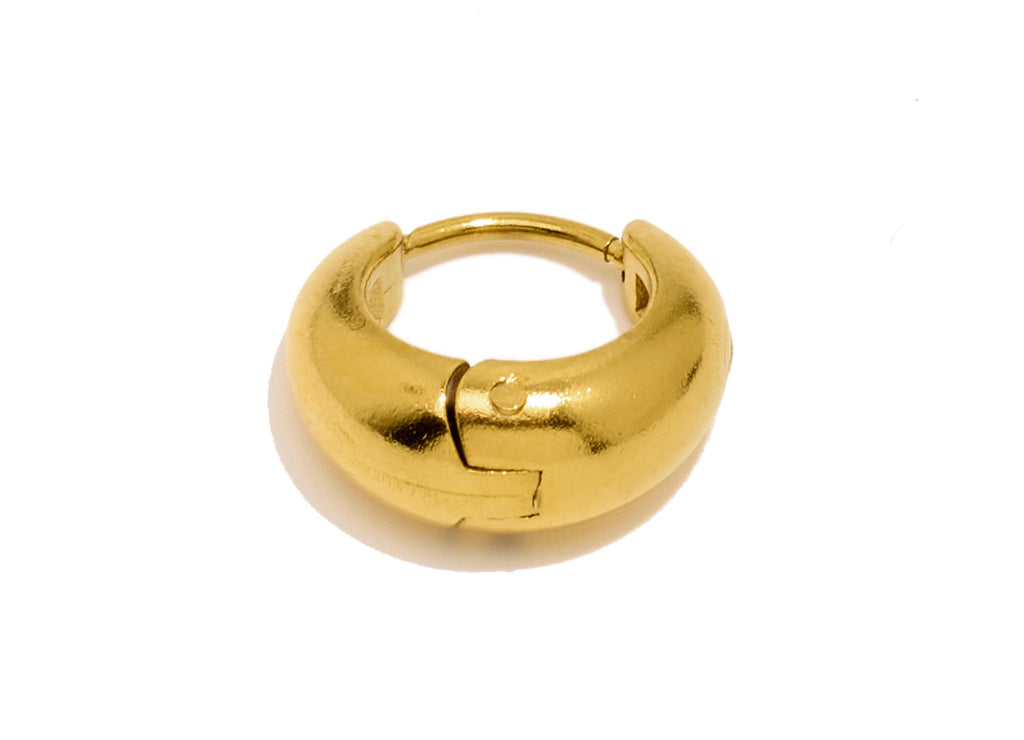 Stainless Steel Round Hoop Earring - Circle Thick Huggie Hoop Earring - Classic Steel Jewelry - 18K Gold Plated - 12.62x13.4x5.84mm -SS1535G - DOMEDBAZAAR
