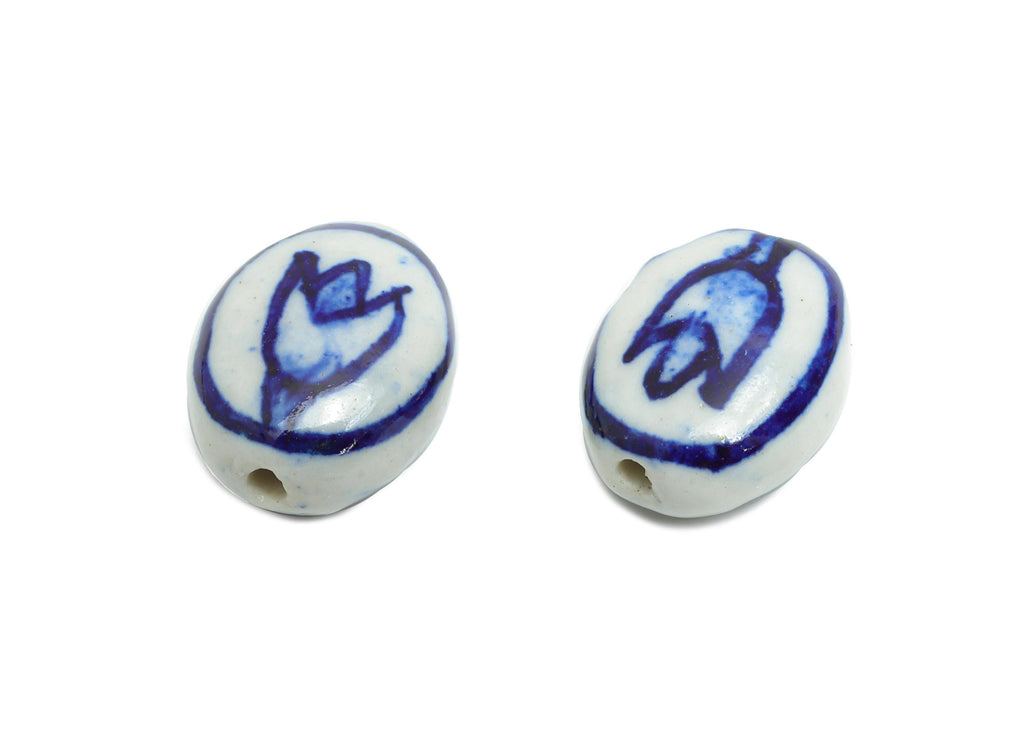 Ceramic Floral Beads - Craft Beads for Necklace or Bracelet - DIY Tulip Handmade Beads - Textured Making Supplies - 14.53x11x7.62mm - NS2835 - DOMEDBAZAAR