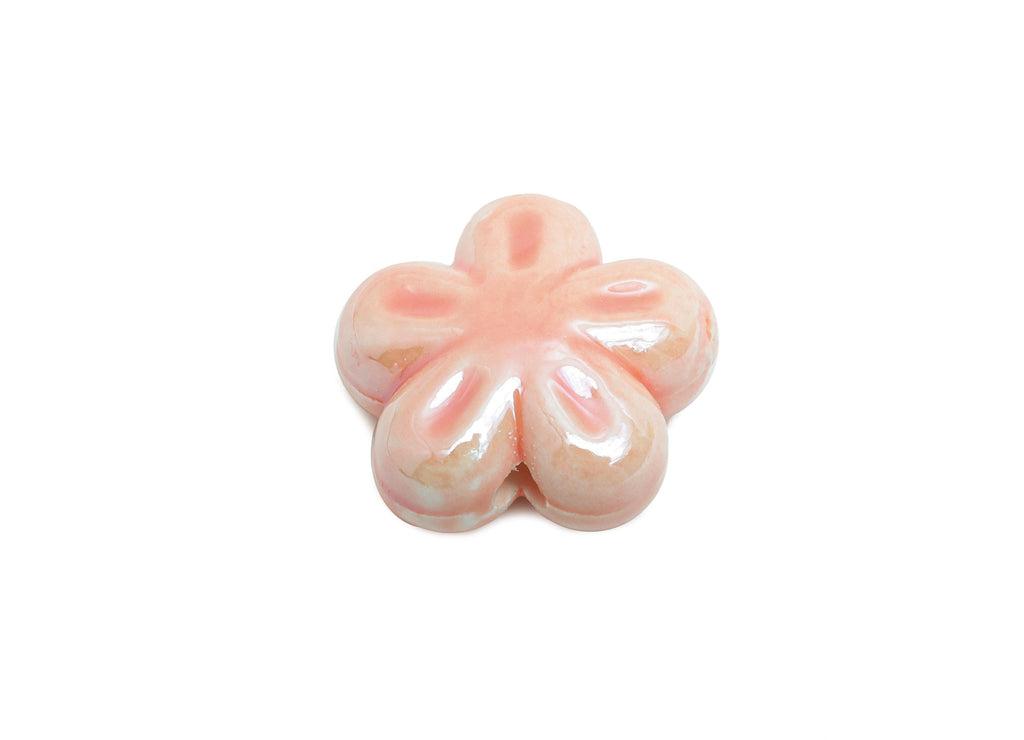 Glazed Ceramic Flower Beads - Craft Beads for Necklace or Bracelet - Pink Floral Beads - Handmade  Making Supplies - 17x17x8mm - NS2831 - DOMEDBAZAAR