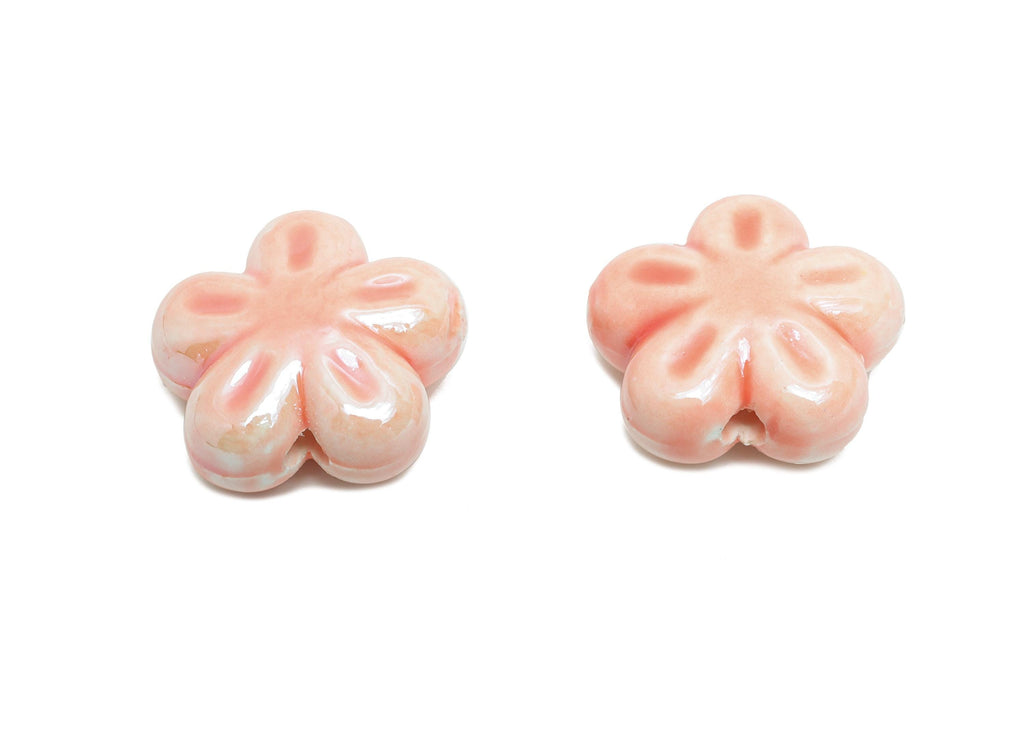 Glazed Ceramic Flower Beads - Craft Beads for Necklace or Bracelet - Pink Floral Beads - Handmade  Making Supplies - 17x17x8mm - NS2831 - DOMEDBAZAAR