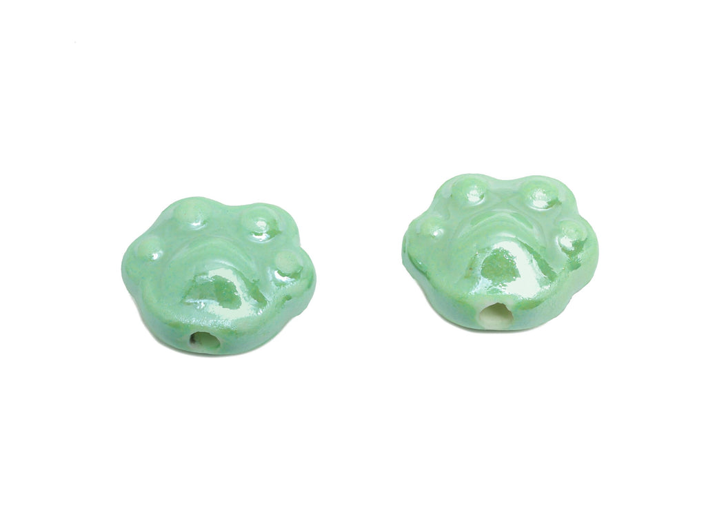 Glazed Ceramic Paw Beads - Craft Beads for Necklace or Bracelet - Cute Pet Paw Beads - Handmade  Making Supplies - 13x14x8.72mm - NS2840 - DOMEDBAZAAR