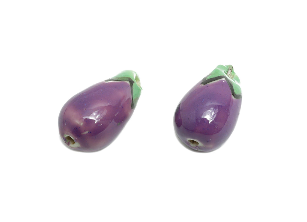 Glazed Ceramic Eggplant Beads - Craft Beads for Necklace or Bracelet - Cute Beads - Handmade  Making Supplies - 20x10x10.8mm - NS2824 - DOMEDBAZAAR