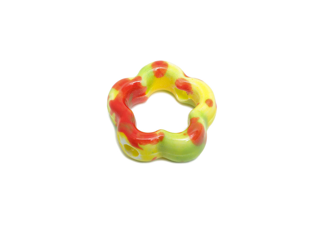 Glazed Ceramic Floral Beads - Craft Beads for Necklace or Bracelet - Rainbow Flower Beads - Handmade  Making Supplies - 15x15x5mm - NS2827 - DOMEDBAZAAR