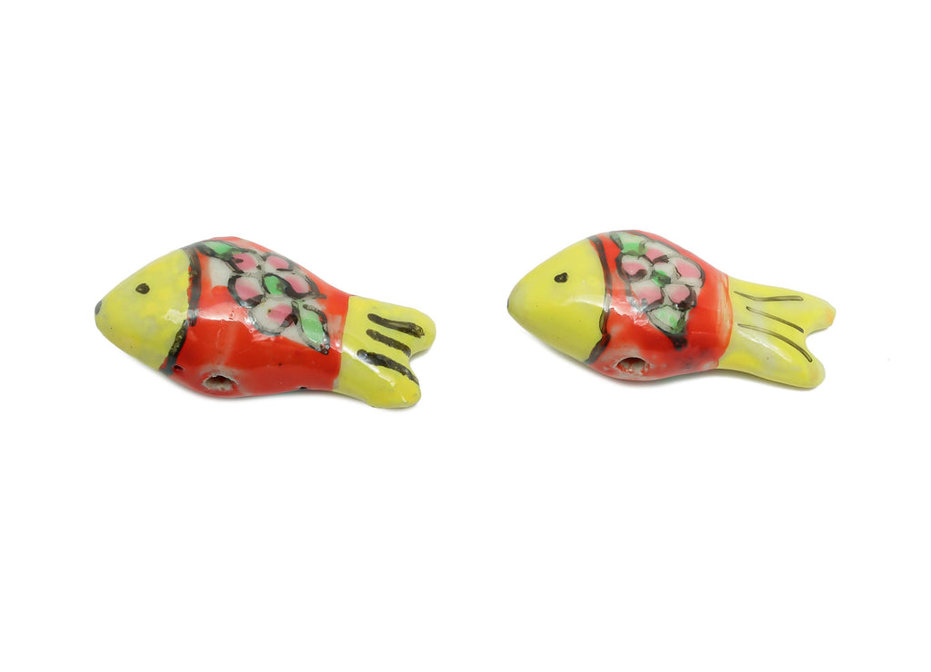 Glazed Ceramic Fish Beads - Craft Beads for Necklace or Bracelet - Marine Colorful Beads - Handmade Making Jewelry - 28x13x9.74mm - NS2851B - DOMEDBAZAAR