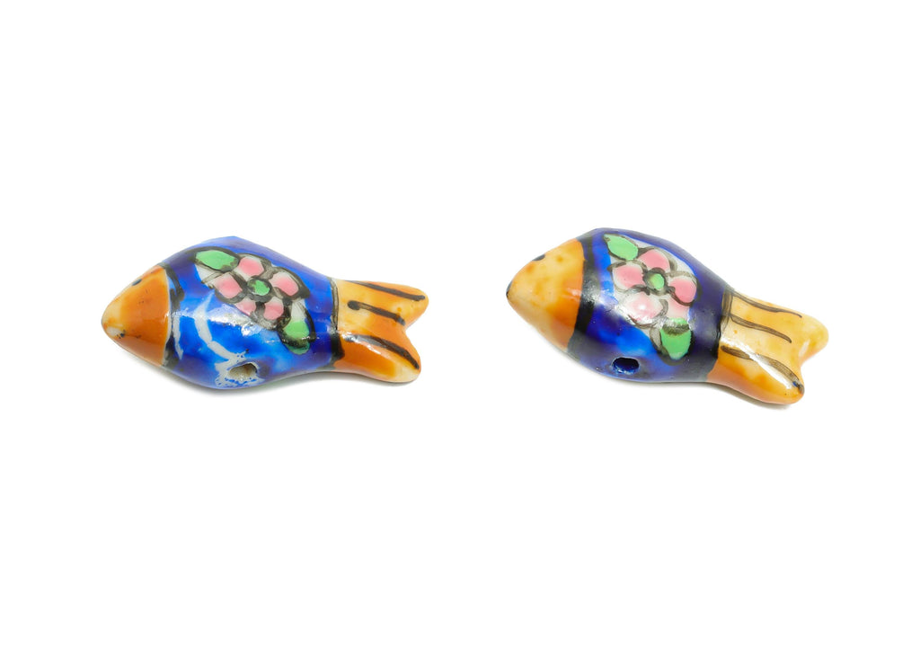Glazed Ceramic Fish Beads - Craft Beads for Necklace or Bracelet - Marine Colorful Beads - Handmade Making Jewelry - 28x13x9.74mm - NS2851C - DOMEDBAZAAR