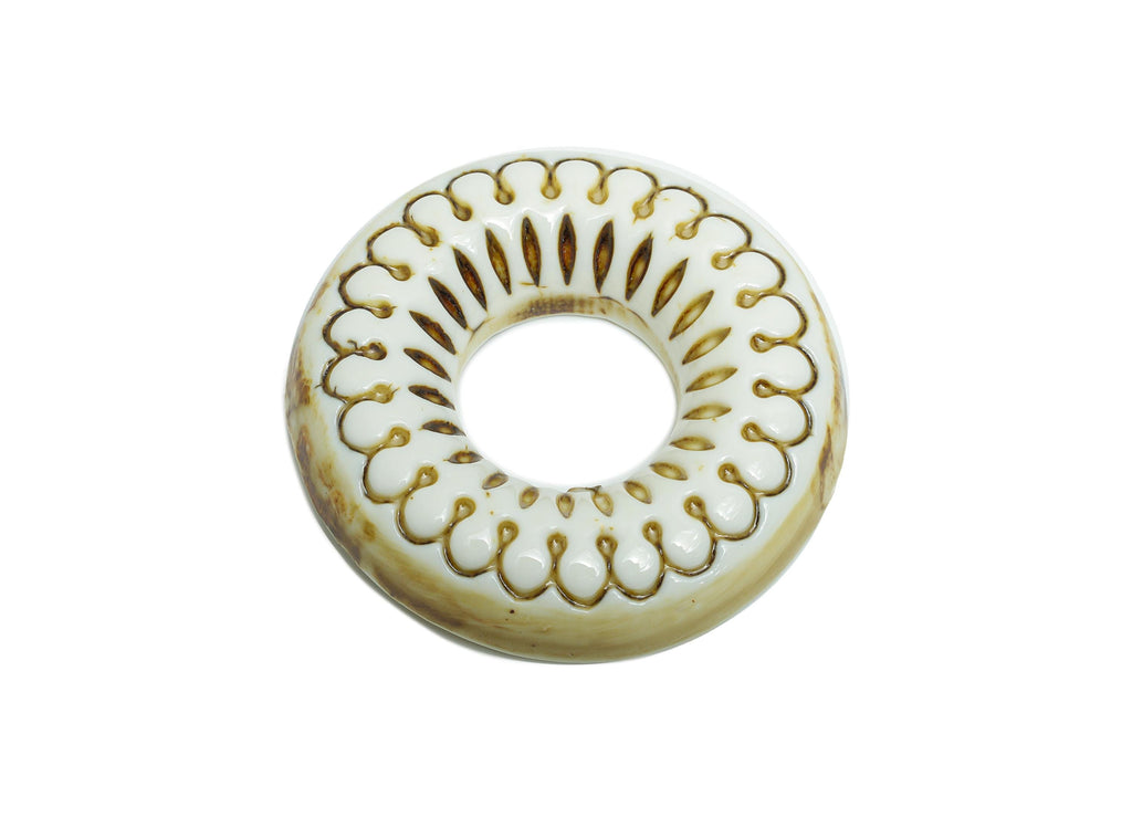 Glazed Ceramic Pendants - Craft Beads for Necklace or Bracelet - Artisan Ceramic Beads - Handmade Ceramic Donuts - 48x46x8.78mm - NS2784 - DOMEDBAZAAR