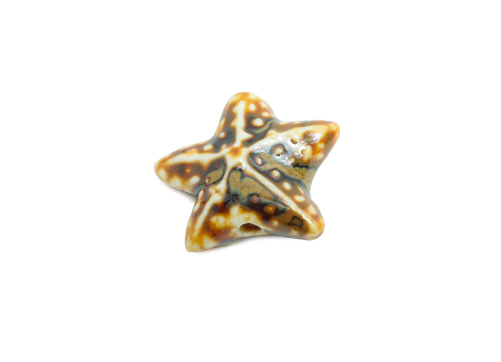 Glazed Ceramic Starfish Beads - Colorful Textured Star Beads - Handmade Bracelet Beads - Jewelry Component DIY - 21.67x22.02x9.4mm - NS2857C - DOMEDBAZAAR