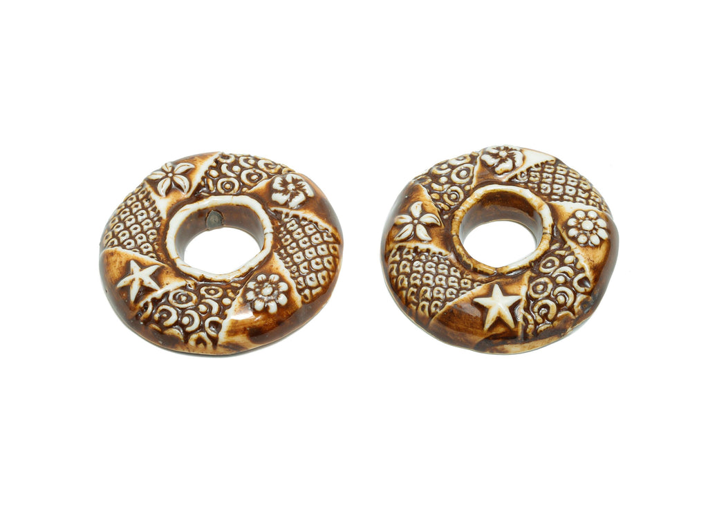 Glazed Ceramic Pendants - Craft Beads for Necklace or Bracelet - Marine Ceramic Beads - Handmade Ceramic Donuts - 46x45x9.62mm - NS2791 - DOMEDBAZAAR