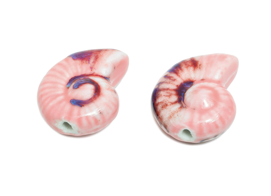 Glazed Ceramic Conch Beads - Craft Beads for Necklace or Bracelet - Marine Life Beads - Handmade  Making Supplies - 41.14x31x17mm - NS2801 - DOMEDBAZAAR