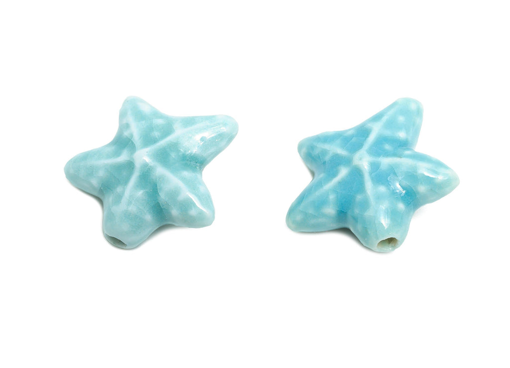 Glazed Ceramic Starfish Beads - Colorful Textured Star Beads - Handmade Bracelet Beads - Jewelry Component - 20.72x21.15x9x2.8mm - NS2857A - DOMEDBAZAAR