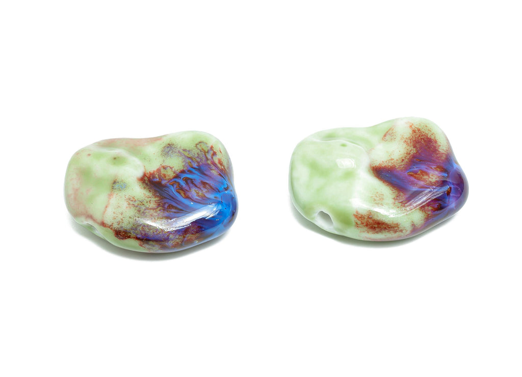 Glazed Ceramic Geometric Beads - Unique Beads Components for Necklace - Abstract Beads - Handmade Making DIY - 32.78x26.82x11.56mm - NS2777C - DOMEDBAZAAR