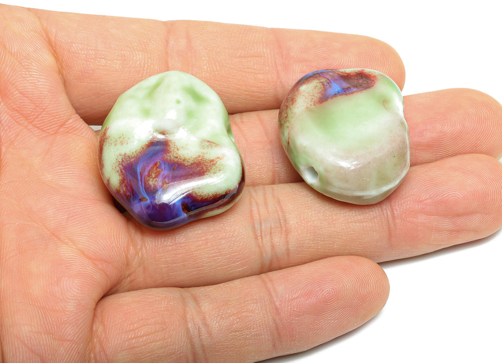 Glazed Ceramic Geometric Beads - Unique Beads Components for Necklace - Abstract Beads - Handmade Making DIY - 32.78x26.82x11.56mm - NS2777C - DOMEDBAZAAR