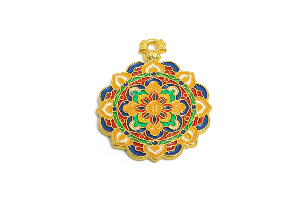 Alloy Colorful Mandala Pendant - Gold Alloy Rainbow Enamel Pendant - Eastern Charm - 18K Matte Gold  - 33x27x3.52mm - ZZ2139 - DOMEDBAZAAR