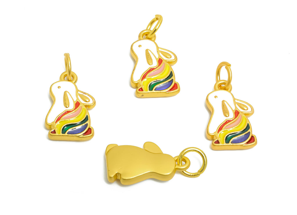 Alloy Rabbit Charm - Colorful Enamel for Bracelet - Gold Cute Rabbit Pendant - DIY Customizable Jewelry - 18K Matte Gold - 21x11x3mm -ZZ2150 - DOMEDBAZAAR