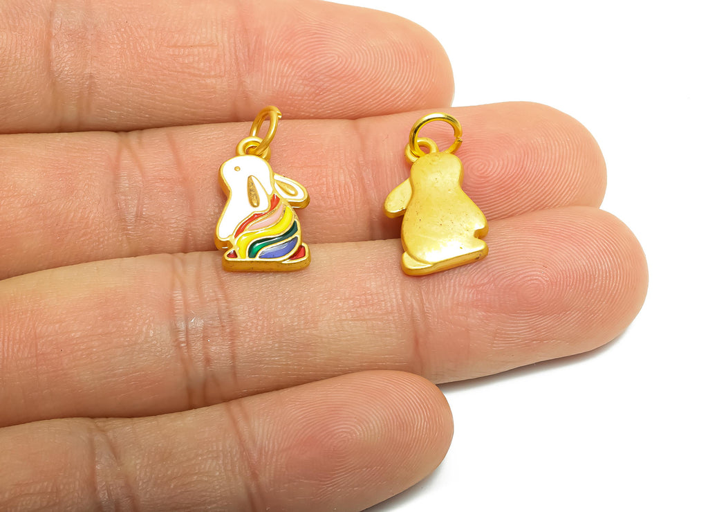 Alloy Rabbit Charm - Colorful Enamel for Bracelet - Gold Cute Rabbit Pendant - DIY Customizable Jewelry - 18K Matte Gold - 21x11x3mm -ZZ2150 - DOMEDBAZAAR
