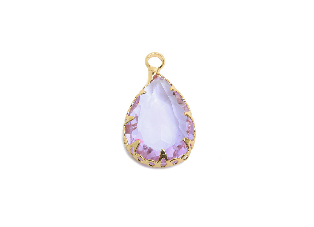 Teardrop Crystal Charms - Brass Purple Faceted Glass Pendant - Radiant Drop Jewelry - KC Gold Tone Plated Brass- 18.45x10.58x4.76mm - GS1263 - DOMEDBAZAAR