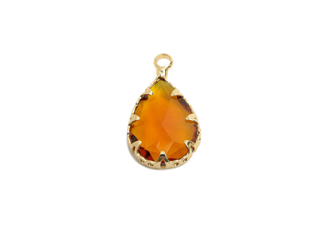 Teardrop Crystal Charms - Brass Brown Faceted Glass Pendant - Romantic Teardrop Jewelry - KC Gold Tone Plated - 18.5x10.6x4.57mm - GS1219 - DOMEDBAZAAR