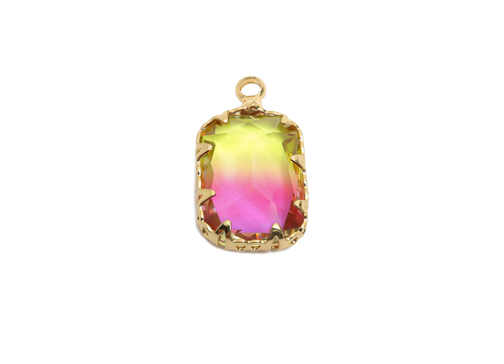 Faceted Rectangle Crystal Charms - Brass Rainbow Glass Pendant - Elegant Geometric Jewelry - KC Gold Tone Plated - 19x11x5.45mm - GS1235 - DOMEDBAZAAR