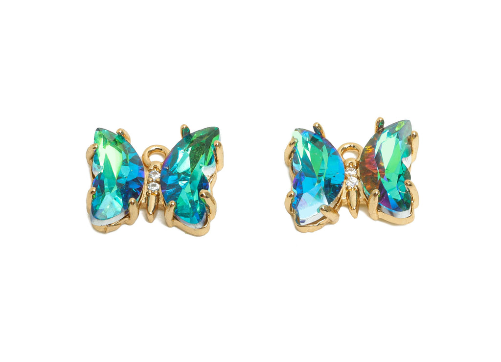 Butterfly Crystal Charms - Modern Glass Zircon Necklace Pendant - Jewelry Component - KC Gold Tone Plated Brass - 12.44x10.35x3.4mm - GS1246 - DOMEDBAZAAR
