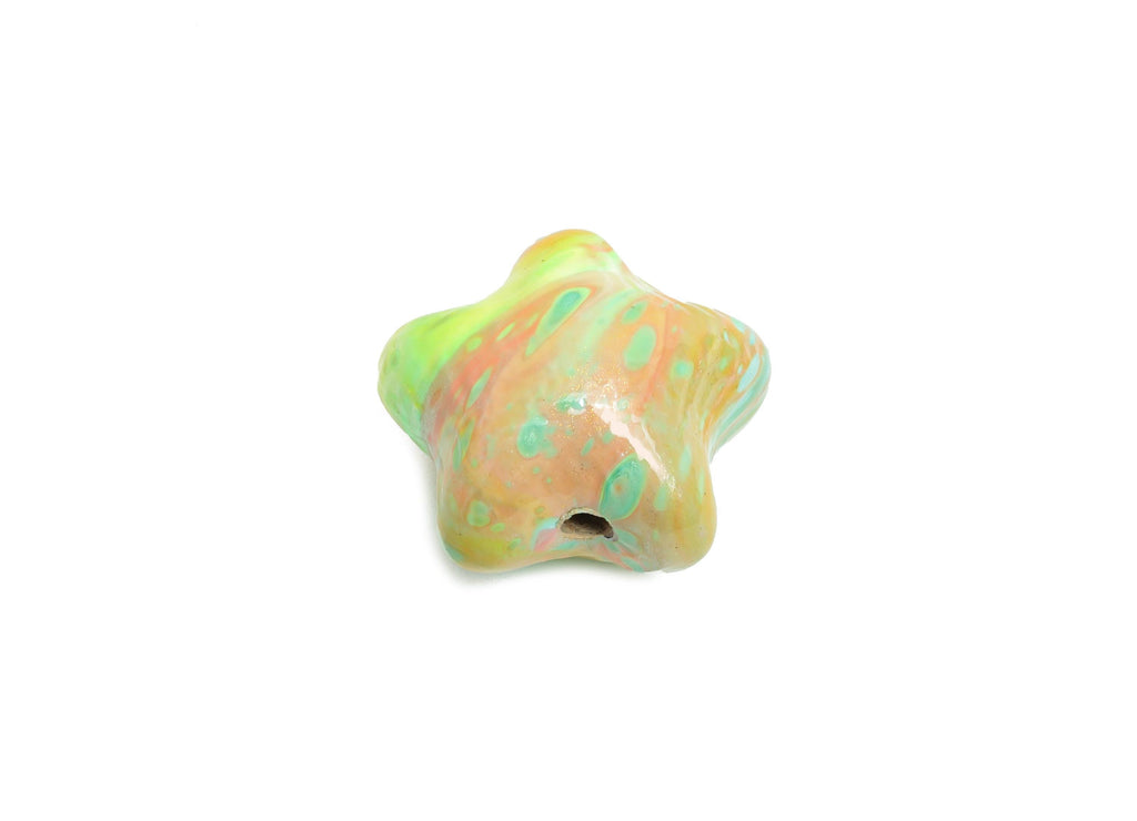 lacqver Wood Star Bead - Handcrafted Painted Bead - Rainbow Artisan Star Wood Beads - Handmade Wooden Beads for Bracelet - 18x18x12mm-BB1335 - DOMEDBAZAAR