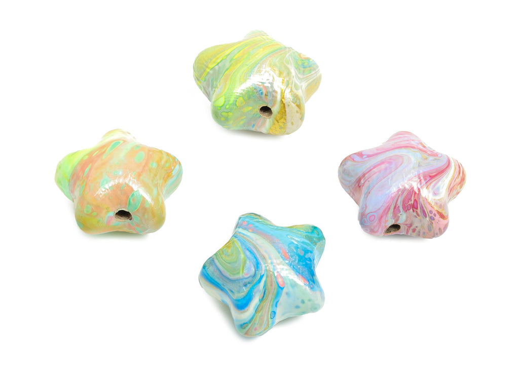 lacqver Wood Star Bead - Handcrafted Painted Bead - Rainbow Artisan Star Wood Beads - Handmade Wooden Beads for Bracelet - 18x18x12mm-BB1335 - DOMEDBAZAAR