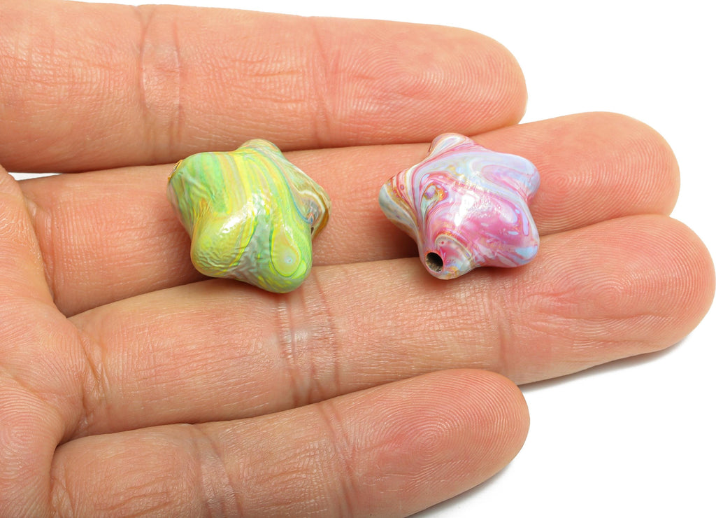 lacqver Wood Star Bead - Handcrafted Painted Bead - Rainbow Artisan Star Wood Beads - Handmade Wooden Beads for Bracelet - 18x18x12mm-BB1335 - DOMEDBAZAAR