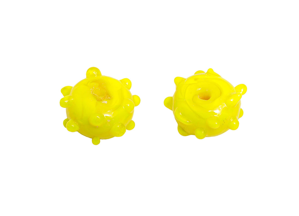 Handmade Wheel Glass Bead - Enamel Yellow Glass Bead with Spikes - Unique Bracelet Charm - Jewelry Component - 12.72x12.89x7.72mm - GS1340 - DOMEDBAZAAR