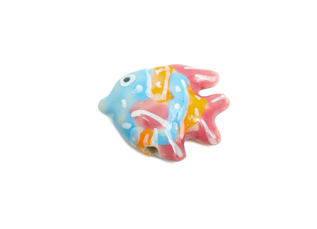 Glazed Ceramic Fish Beads - Colorful Tropical Fish Marine Beads - Handmade Bead Connector - Jewelry Component - 22.51x17.68x7.6mm - GS1328 - DOMEDBAZAAR