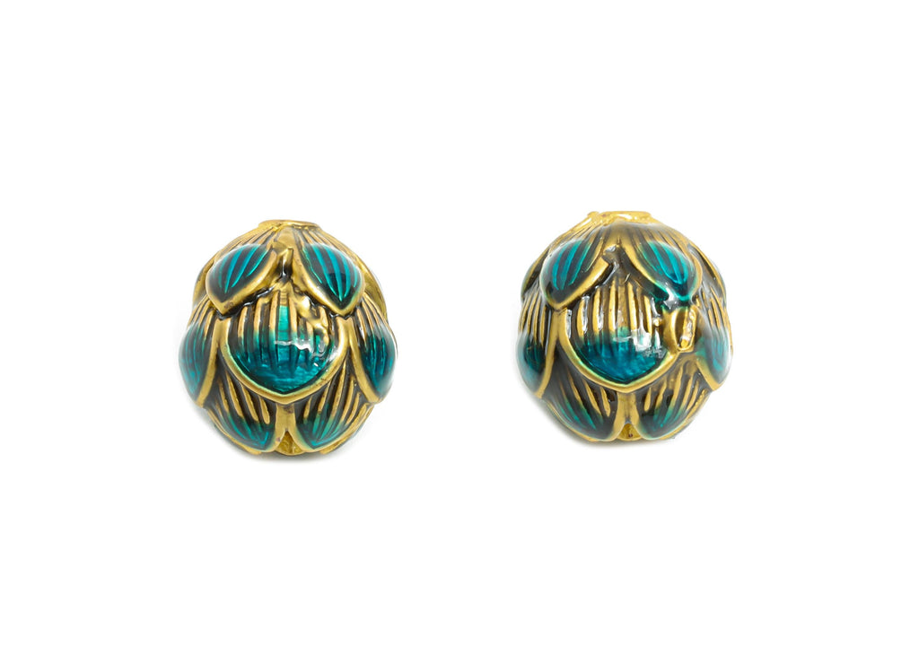 Brass Textured Lotus Bead - Colorful Enamel for Bracelets - Dainty Jewelry Bead - Handcrafted Bead - 18K Matte Gold - 8x11x11mm - RGP10718 - DOMEDBAZAAR