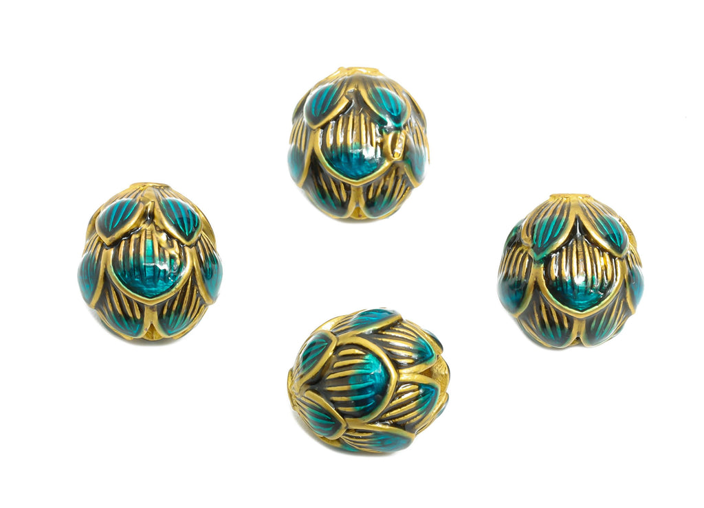 Brass Textured Lotus Bead - Colorful Enamel for Bracelets - Dainty Jewelry Bead - Handcrafted Bead - 18K Matte Gold - 8x11x11mm - RGP10718 - DOMEDBAZAAR