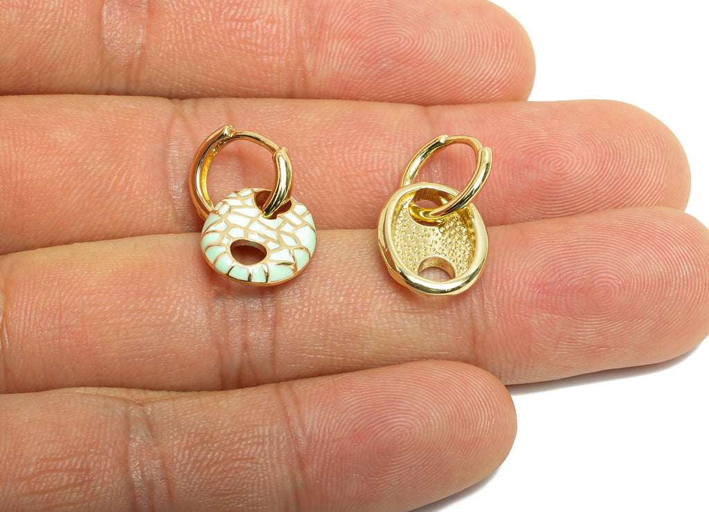 Gold Dangle Hoop Clasp - Green Enamel Colorful Earring - Modern Brass Huggie Hoop Clasp - 18K Real Gold Plated - 22.25x11.66x2.96mm -RGP9779 - DOMEDBAZAAR