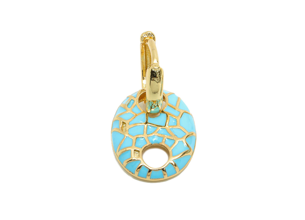 Gold Dangle Hoop Clasp - Blue Enamel Colorful Earring - Modern Brass Huggie Hoop Clasp - 18K Real Gold Plated - 22.25x11.66x2.96mm - RGP9781 - DOMEDBAZAAR