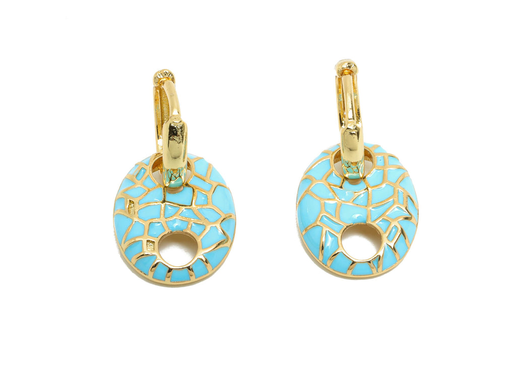 Gold Dangle Hoop Clasp - Blue Enamel Colorful Earring - Modern Brass Huggie Hoop Clasp - 18K Real Gold Plated - 22.25x11.66x2.96mm - RGP9781 - DOMEDBAZAAR