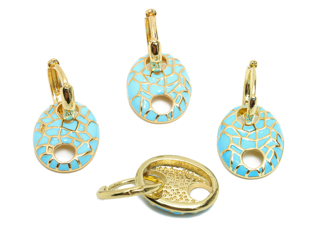 Gold Dangle Hoop Clasp - Blue Enamel Colorful Earring - Modern Brass Huggie Hoop Clasp - 18K Real Gold Plated - 22.25x11.66x2.96mm - RGP9781 - DOMEDBAZAAR